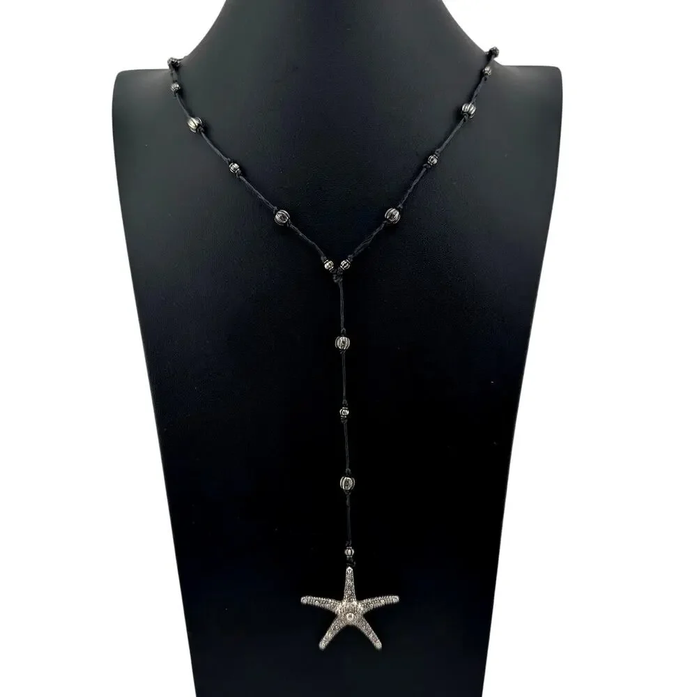 Handmade Starfish Beaded Hand Knotted Silver Tone Y Drop 32